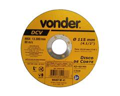 DISCO DE CORTE 115MM (4.1/2”)X1,0X22,23MM METAL/INOX- VONDER