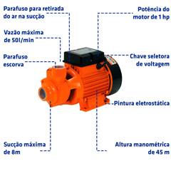 BOMBA PERIFÉRICA BP1000 1CV | MONOFÁSICO 127/220V - INTECH MACHINE